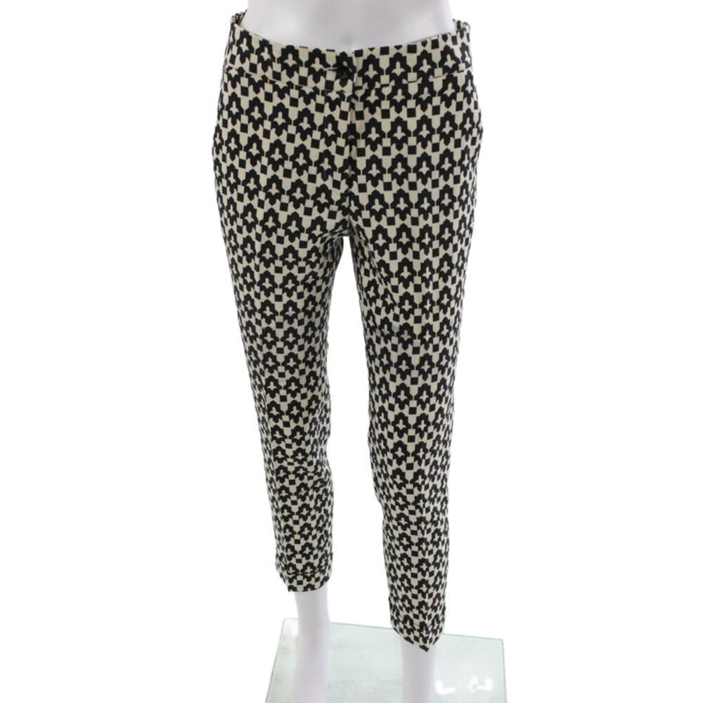 Etro Women Ankle Pants Black Geometric 98% Wool Size 38
